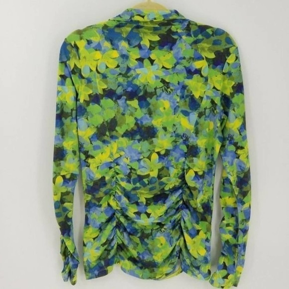 NILS Asymmetric Zip Neck Pullover Cinch Side Floral Workout Top Green Size Small - Picture 3 of 6